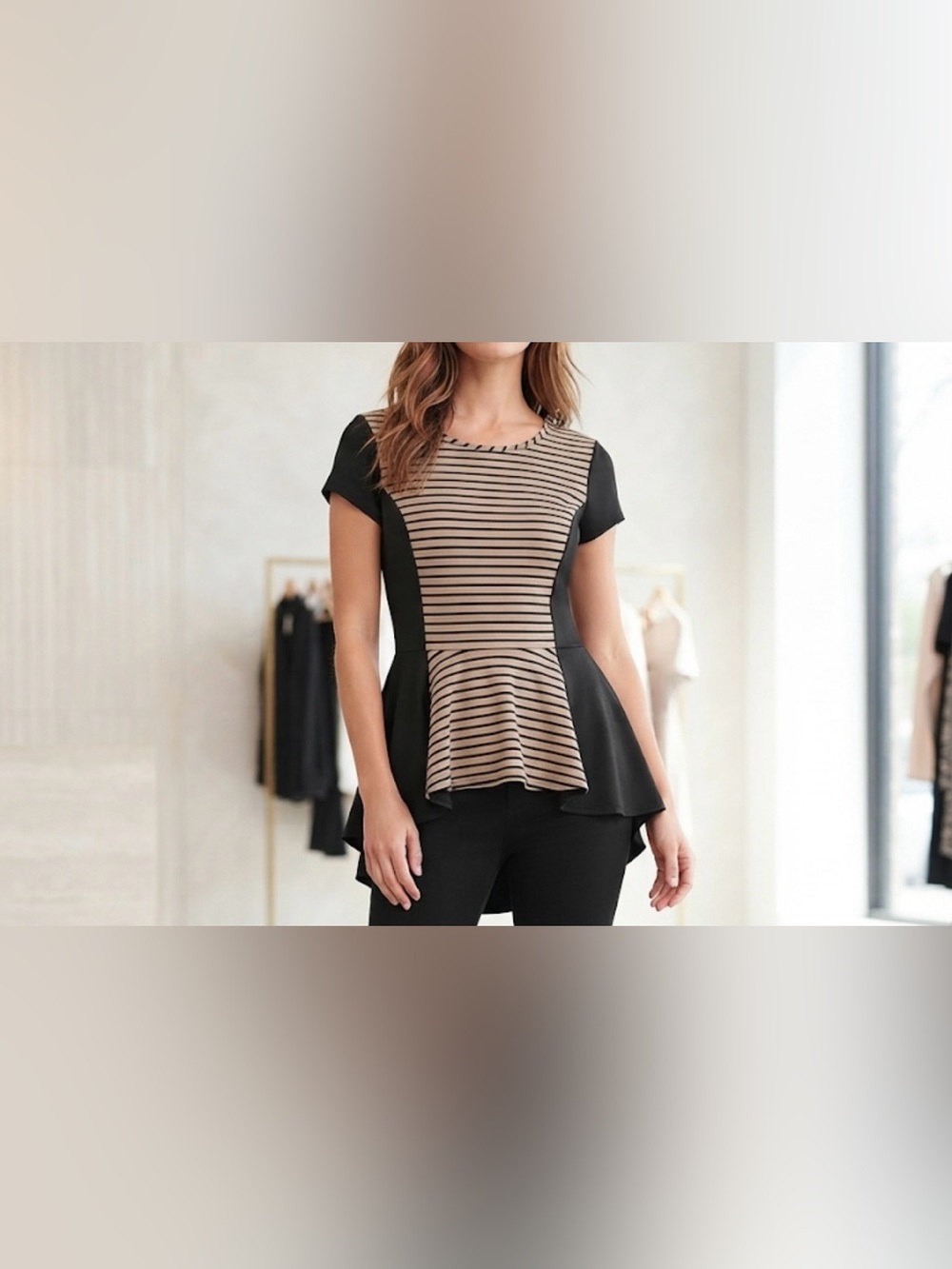 Discreet Striped Top in Black and Beige